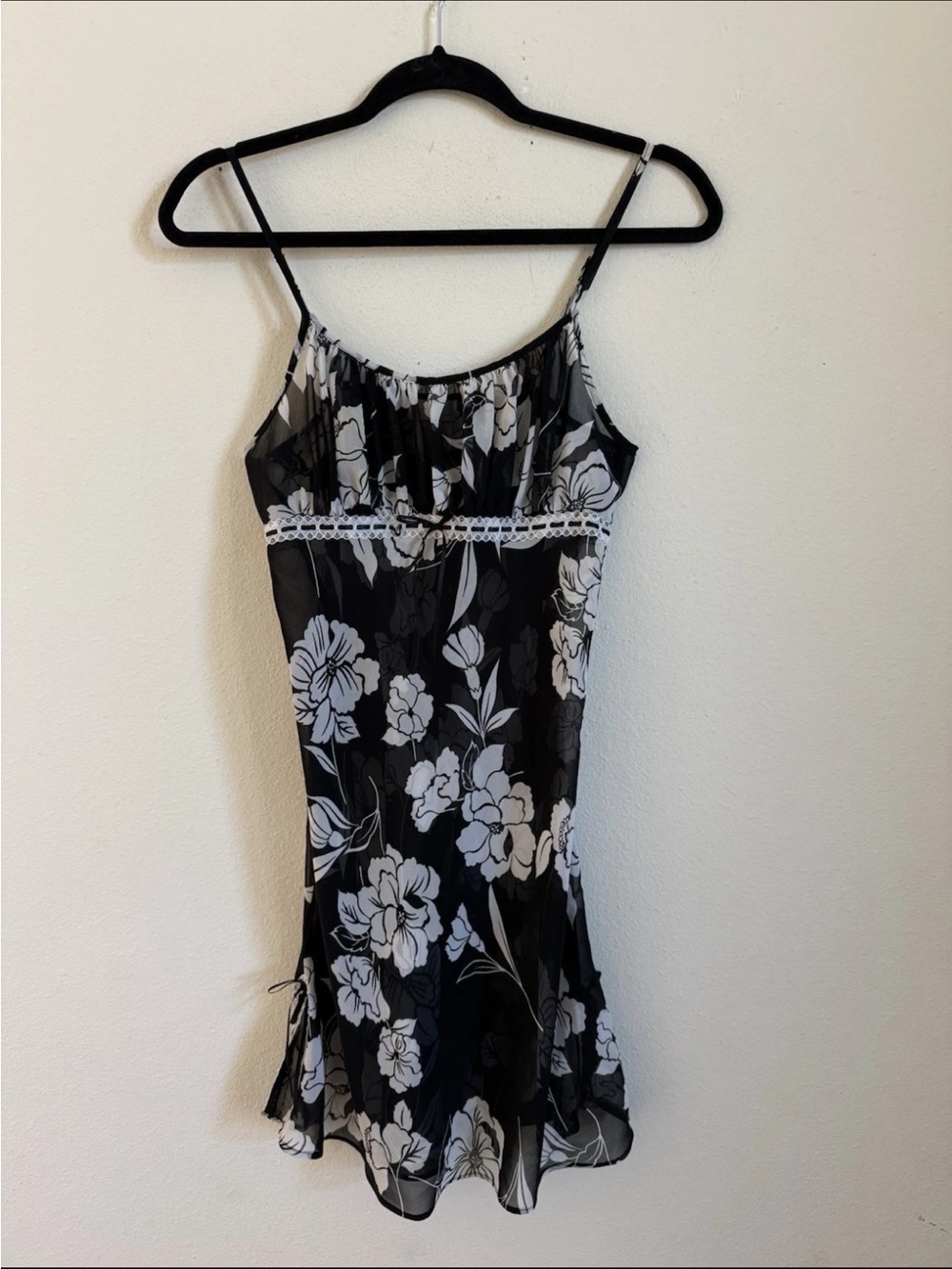 Vintage Y2K Black White Floral Sheer Slip Dress Size S